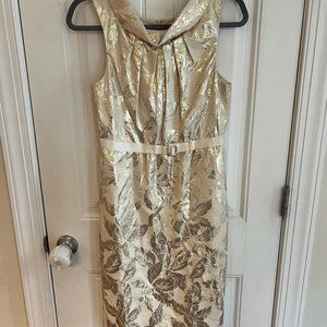 Charles Chang Lima Women's Beige Silver Metallic Lame Cocktail Dress